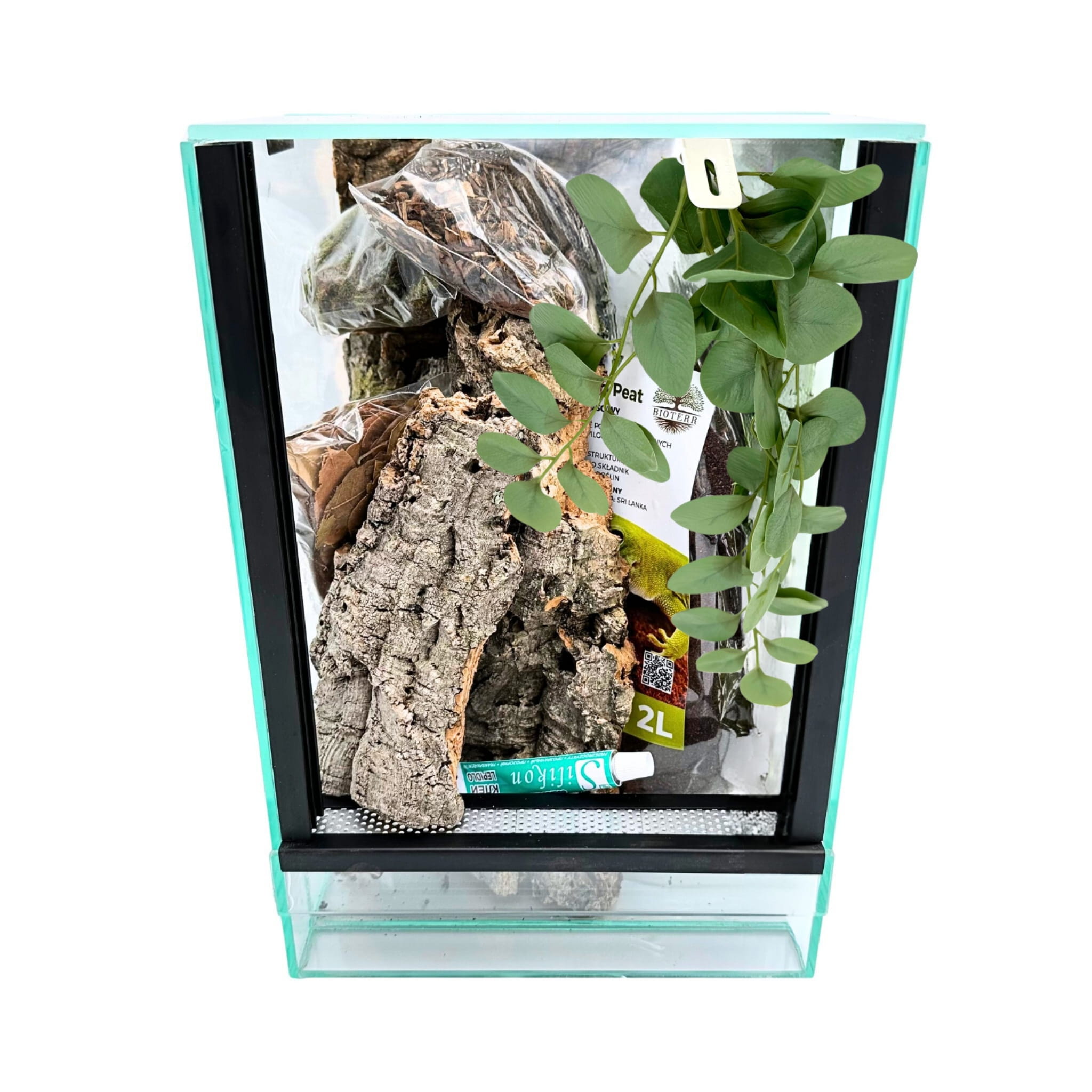 Terrarium szklane z wyposażeniem 20x20x30cm Zestaw dla Pająków Nadrzewnych