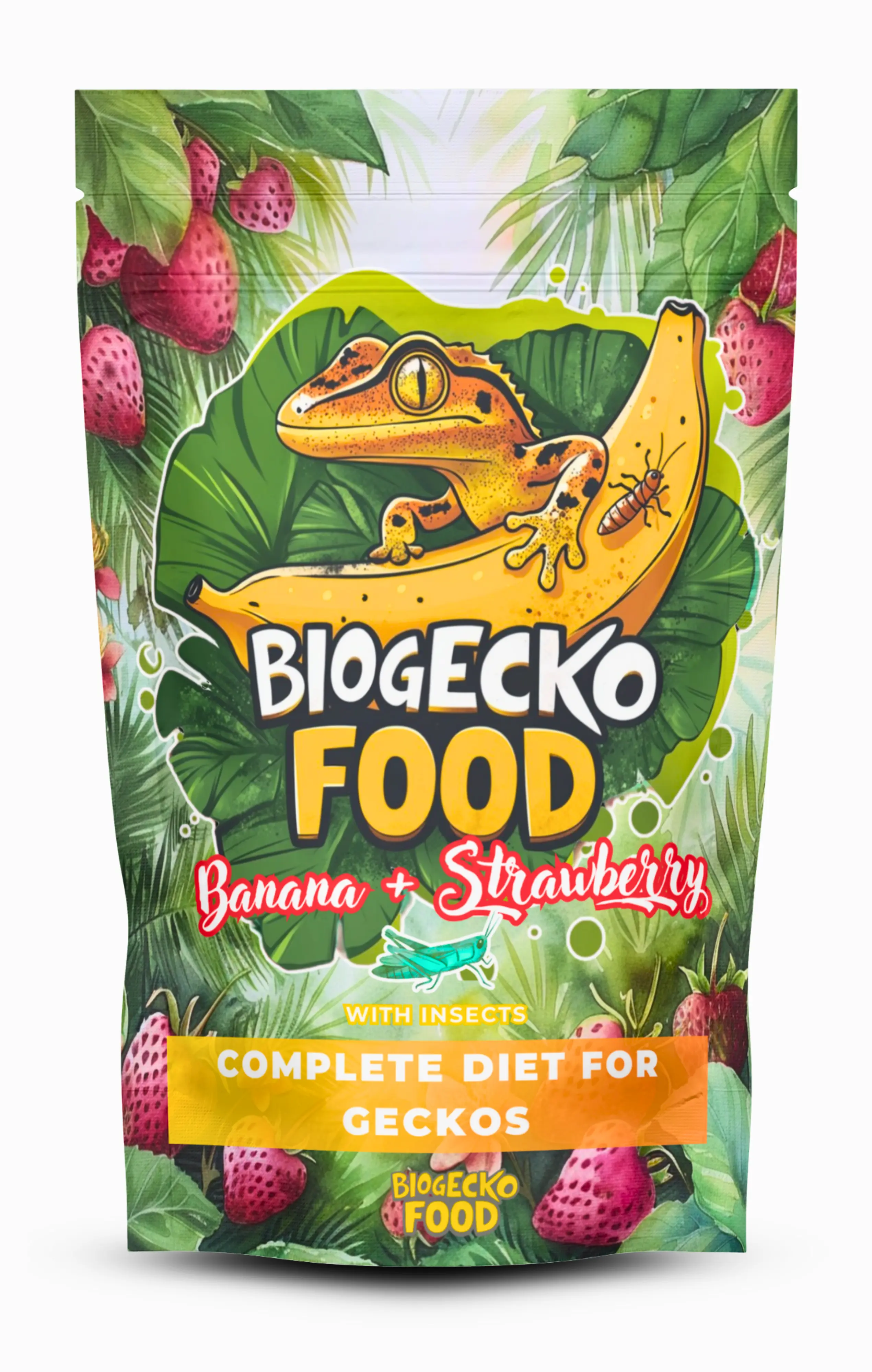 BioGecko Food Banana & Strawberry- 100g - pełnowartościowy pokarm dla gekonów orzęsionych i innych jaszczurek BANAN-TRUSKAWKA+OWADY