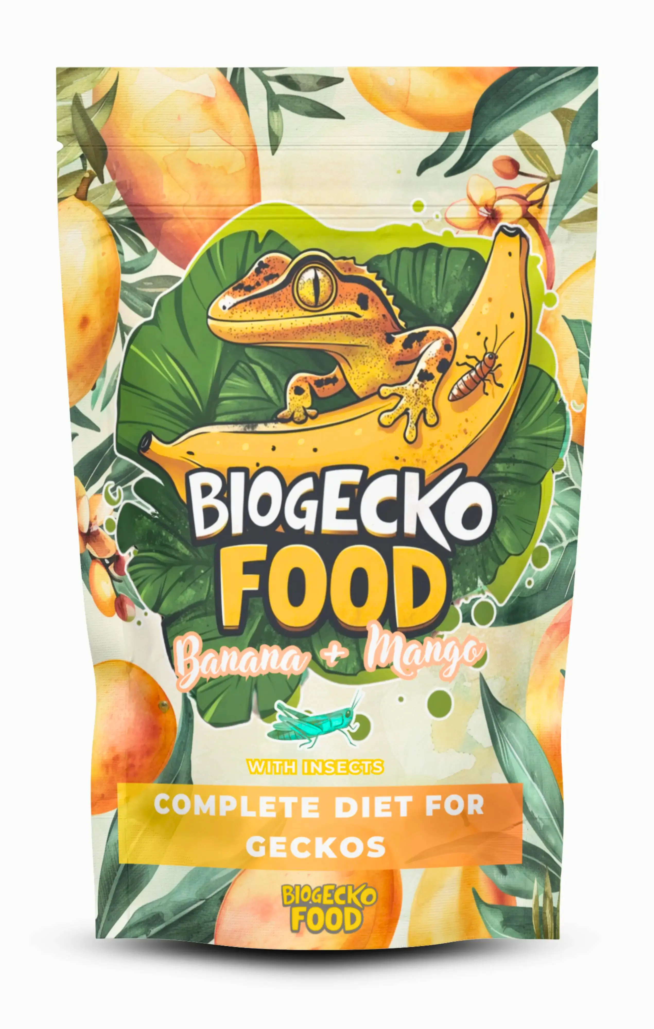 BioGecko Food Banana & Mango- 100g - pełnowartościowy pokarm dla gekonów orzęsionych i innych jaszczurek BANAN-MANGO+OWADY