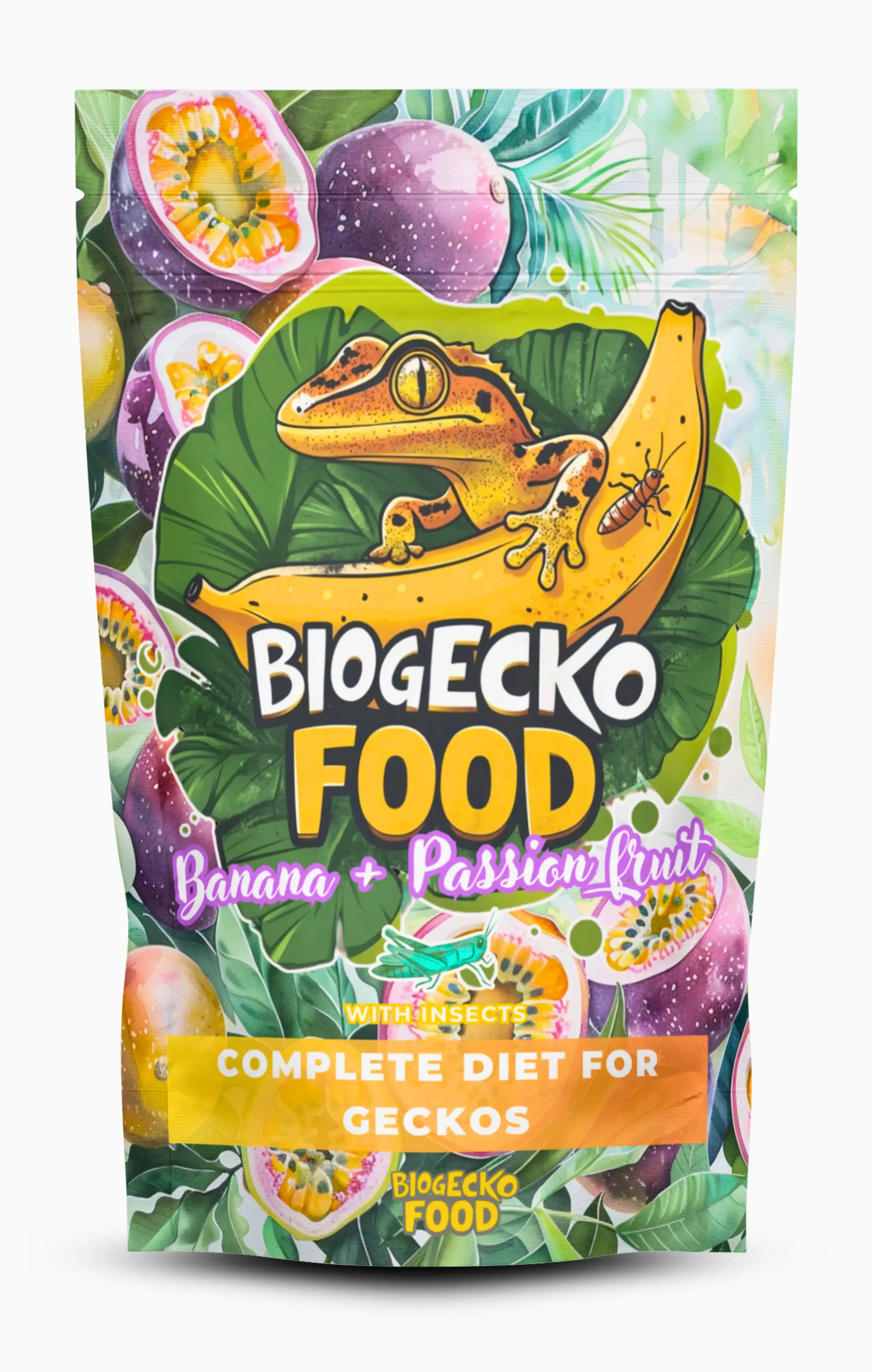 BioGecko Food Banana & Passion Fruit- 100g - pełnowartościowy pokarm dla gekonów orzęsionych i innych jaszczurek BANAN-MARAKUJA+OWADY
